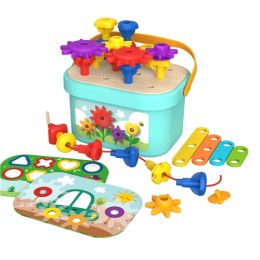 Tooky Toy Rainbow Pegs & Cogs Stacking & Lacing Set