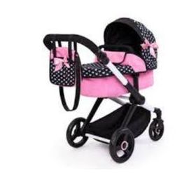 Bayer XEO Compact Doll Pram Pink White Hearts & Pink Bow