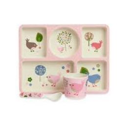 Penny Scallan Bamboo Divided Plate Set Chirpy Bird
