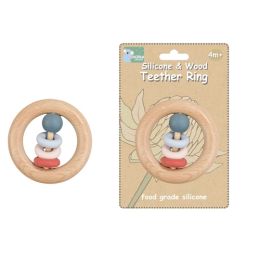 Silicone & Wood Teether Ring Red (d)