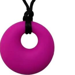 Silicone Sensory Necklace Round Pendant Hot Pink