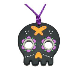 Necklace Sensory Chew – Halloween Sugar Skull – Black & Purple
