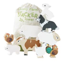 Le Toy Van Farmyard Stacking Animals & Bag - 10 Piece