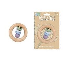 Silicone & Wood Teether Ring Green (d)