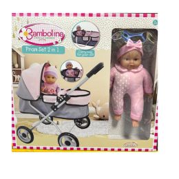 Bambolina Doll & Pram 2 in 1 Set