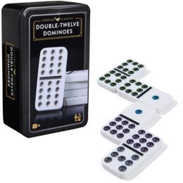Classic Double 12 Coloured Dominoes with Mexican Train in Tin