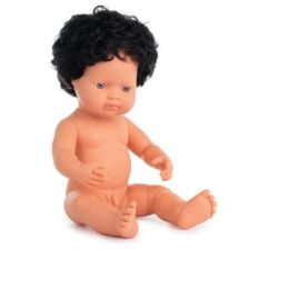 Miniland 38cm Caucasian Boy Naked, Black Curly Hair (d)