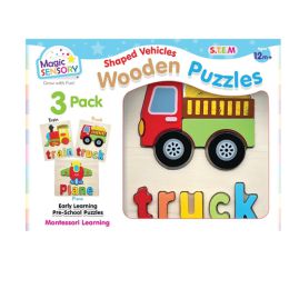 Magic Sensory Shaped Vehicles Wooden Puzzles Triple Pack