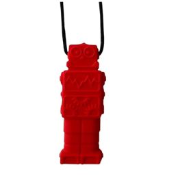 Brick Man Robot Pendant Silicone Sensory Necklace Red