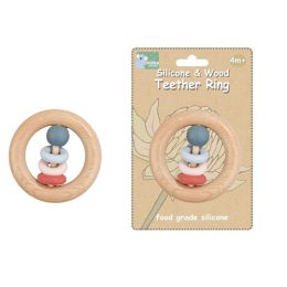 Silicone & Wood Teether Ring Red (d)